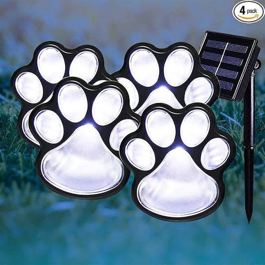Elnsivo Paw Print Solar Outdoor Lights, Solar Lights Outdoor Waterproof Dog Paw Light (Set of 4), Cat Puppy Animal Garden Light Path Lamp Walkway Lighting for Patio,Yard, Any Pet Lover (White paw)