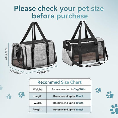 PETSFIT Large Cat Car Carrier with Patented Safety Buckles(19 x 12 x 12) – Roomy Escape-Proof for Safe Driving, Lockable Zippers & Safety Tether, Soft-Sided Travel Carrier for Road Trips & Vet Visits