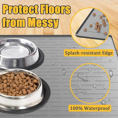 51.2"x25.6"(130cm×65cm) Largest Dog Food Mat, XXXXL Silicone Dog and Cat Mat for Food and Water Bowls, Thinken Waterproof Non-Slip XXXL Pet Feeding Mat for Floors, Black
