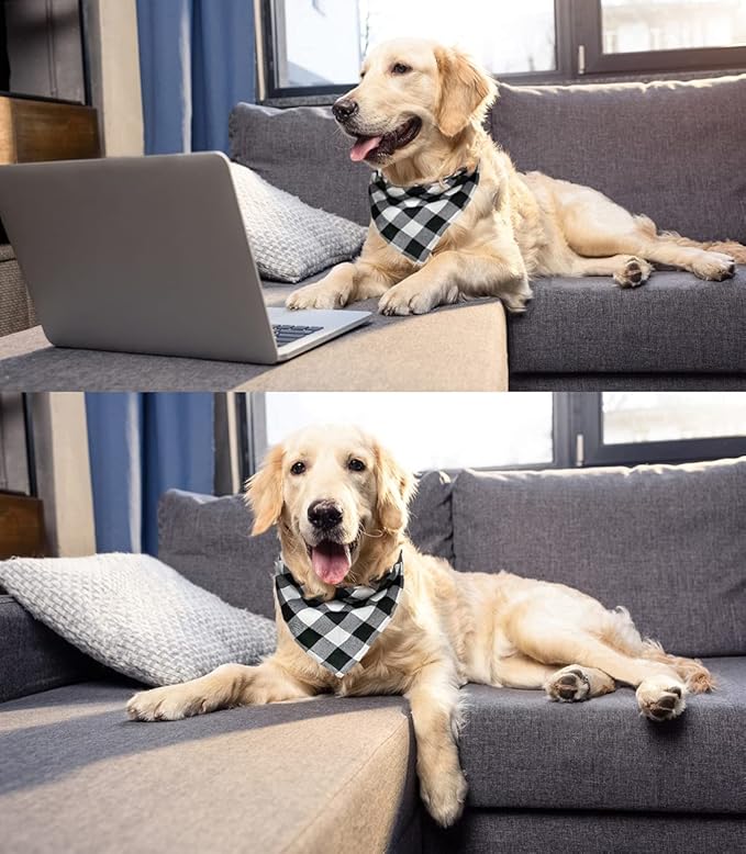 Plaid Bandana Triangle Scarf by Brand - Fall Dual Layer Soft Cotton for Dogs - Adjustable, Washable - Birthday Occasion - For Girl, Boy Dogs & Puppies - Small to Extra Large Sizes
