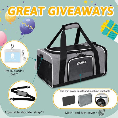 Petskd Pet Carrier 17x11x9.5 Alaska Airline Approved,Pet Travel Carrier Bag for Small Cats and Dogs, Soft Dog Carrier for 1-10 LBS Pets,Dog Cat Carrier with Safety Lock Zipper(Grey)