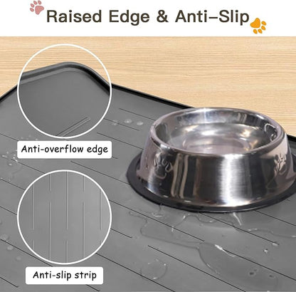 Largest Dog Food Mat, 39.5"x29.5" Silicone Dog and Cat Mat for Food and Water Bowls, Thinken Waterproof Non-Slip XXXL Pet Feeding Mat for Floors (Light Gray)