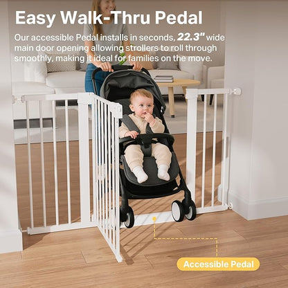 Cumbor 29.7"–51.5" Extra Wide Baby Gate for Stairs, Pressure-Mounted Dog Gates for Doorways & Hallways, Auto-Close Walk-Through, No-Trip Design, Child Proof Safety, Dog/Pet Gate for Indoor Use, White