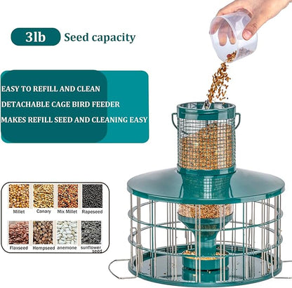Upgraded Caged Bird Feeders Squirrel-Proof, Flexible Adjustment of Grille Size, 3 Lbs Seed Capacity, DIY Starling-Proof Caged Tube Hanging Wild Bird Feeder, Attract Small Birds(Deep Green)
