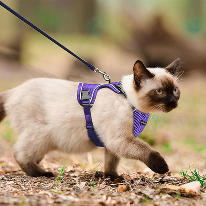 Cat Harness, Cat Harness and Leash for Walking, Escape Proof Soft Adjustable Vest Harnesses for Cats, Easy Control Breathable Reflective Strips Harness, Kitten Harness and Leash Set, Purple, S