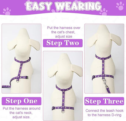 2 Pack Cat Harness and Leash with Collar Set, Escape Proof Cat Harness Adjustable Kitten Harness Glow in The Dark for Small Medium Cats