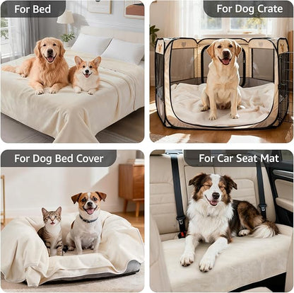 LOOBANI Waterproof Dog Blanket for Couch: Spill-Proof Puppy Blankets for Small Medium Dogs Washable, Reversible Soft Flannel Pet Throw for Dog Bed, Crate, Couch Sofa Cover, Travel, 30" x 40", Beige