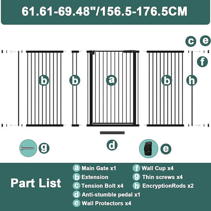 40.55" Tall, 69.48-77.36 Inch Wide, 1.37" Ultra Narrow Spacing Dog Pet Baby Gate Indoor for Doorway Hallway, Pressure Mounted 70 71 72 73 74 75 76 77 Inches Wide Black