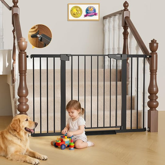 Cumbor 29.7"–51.5" Extra Wide Baby Gate for Stairs, Pressure-Mounted Dog Gates for Doorways & Hallways, Auto-Close Walk-Through, No-Trip Design, Child Proof Safety, Dog/Pet Gate for Indoor Use, Black