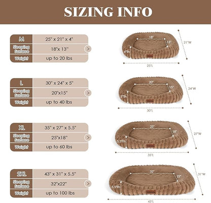 Cute Dog Bed for Medium Size Dog, Calming Medium Dog Cat Bed with Anti-Slip Bottom, Washable Soft Faux Fur Pet Bed, Rectangle Puppy Bed with Handle for Indoor Pets, 30" x 24" x 5", Brown