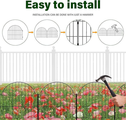 6 Panels No Dig Decorative Garden Fence, 25in (H) x 12.2ft (L) Animal Barrier Fencing for Dog, Easy Install Temporary Fence for Yard, Rustproof Wire Garden Border