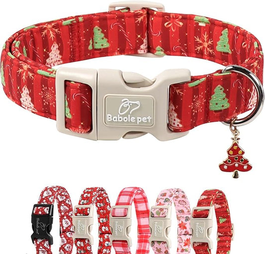 Christmas Dog Collar - Cute Red Christmas Tree Festive Puppy Collar with Safety Buckle, Soft Adjustable Holiday Dog Collars for Small Medium Large Dogs XS