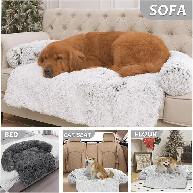 Tinaco Calming Dogs/Cats Bed Mats, Dog Pad Washable Removable Couch Cover, Plush Long Fur Mat for Pets, Waterproof Lining, Perfect for Small, Medium and Large Dogs and Cats (Gradient Gray, 41"x37")