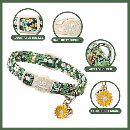 Cat Collar, 2Pack Flower Cats Collars-Cute Summer Breakaway Cat Collar with Bell & Pendant, Pretty Flower Kitten Collars with Safety Buckle for Girl & Boy Cats, 7-12Inch