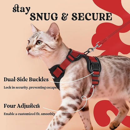 rabbitgoo Cat Harness and Leash for Walking, Escape Proof Soft Adjustable Vest Harnesses for Cats, Easy Control Breathable Reflective Strips Jacket, Black & Red, XS