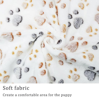 1 Pack 3 Blankets Super Soft Fluffy Premium Fleece Pet Blanket Flannel Paw Printed Throw for Dog Puppy Cat (Medium 30x20'', Beige, Grey, Navy)