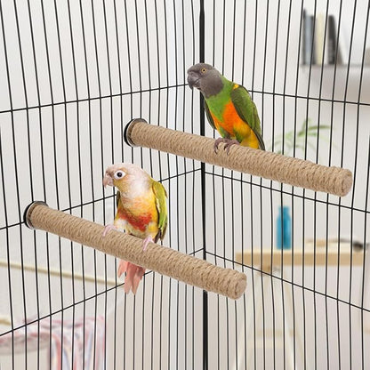 Hypeety Bird Perch Stand Natural Wood Parrot Hemp Rope Perch Birdcage Accessories Perch Standing Toy for Bird Parrot Macaw Cockatoo African Greys Budgies Parakeet 2Pcs (25cm/9.84in)