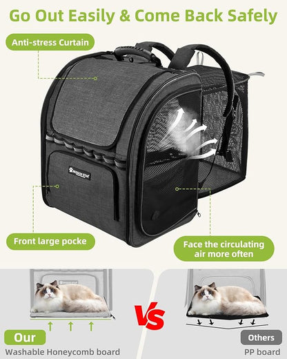 Cat Carrier Backpacks with Expandable Breathable Mesh, Pet Carrier Backpack for Cats Small Dogs Puppies Up to 20 Lbs, Dogs Carrier Backpack Great for Outdoor-Dark Black