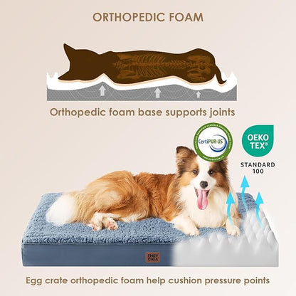 EHEYCIGA Orthopedic Dog Beds for Large Dogs with Removable Washable Cover for Crate, Spa Blue, 35x23