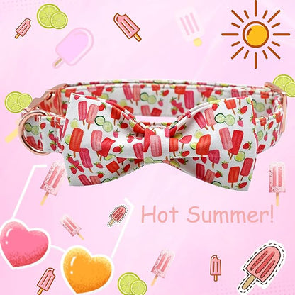 Lionheart glory Dog Collar, Dog Collar with Bow, Popsicle Print Girl or Boy Dog Bowtie Collar Cute Pet Collar Gift for Medium Dog