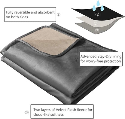 Ameritex Pet Bed Blanket Reversible 100% Waterproof Velvet Super Soft for Sofa and Bed (82x82 Inches, Light Grey+Beige)