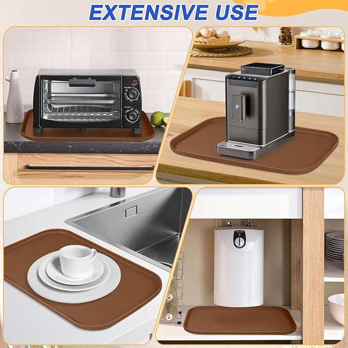 Silicone Pet Feeding Mat with Raised Edge for Food and Water, Dog Bowl Mats, Cat Bowls Placemat with High Lip for Floor Waterproof, Rubber Tray for Cats and Dogs 19 x 12 x0.7 Brown