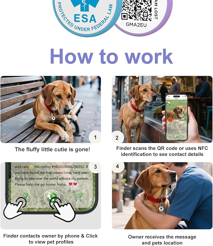 ESA Dog Tag, QR Code Dog Tag, Modifiable Free Pet Online Profile, Scannable QR Code, Scan QR Send Instant Location Alert Email, Silicone Lightweight ID Tag for Dog and Cat (Blue, Small)