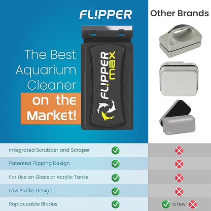 FLIPPER Max Magnetic Aquarium Glass Cleaner – 2-in-1 Scrubber and Scraper, Hands-Free Fish Tank Cleaner for Algae Removal, Safe for Glass and Acrylic Tanks up to 3/4" (19mm), Freshwater & Saltwater