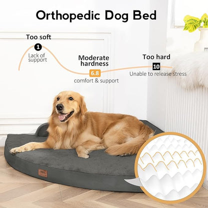 Large Orthopedic Dog Bed with Sides Big Dog Beds with Removable Washable Cover Non-Slip Waterproof Pet Bed for Medium Large Dogs - Dark Grey L