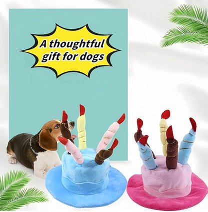 Cute Pet Party Hat for Dogs&Cats - Soft Fluffy Birthday Cap with 5 Color Candles (Blue), Adjustable Strap for Halloween,Costume&Photo Shoots,Fits Small to Large Pets,Washable&Comfortable ﻿ (Pink)