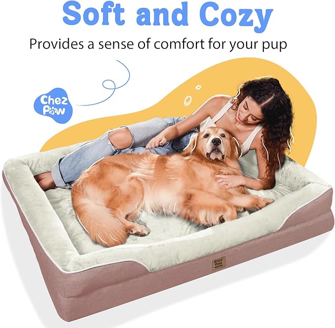 Orthopedic Washable Large Dog Bed - Removable Orthopedic Foam Dog Beds with Bolsters Waterproof Large Dogs Bed and Non-Slip Bottom