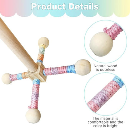 BNOSDM Bird Rope Perch with Stand Perch Toy Set Bendable Rope Perches Wooden Spinning Exercise Wheel Toy Parrot Cage Accessories for Parakeets, Conures, Lovebirds, Budgies, Cockatiels (Rainbow Color)