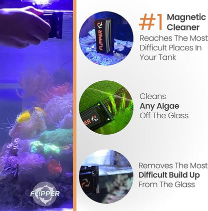 FLIPPER Standard Magnetic Aquarium Glass Cleaner – 2-in-1 Scrubber and Scraper, Hands-Free Fish Tank Cleaner for Algae Removal, Safe for Glass & Acrylic Tanks up to 1/2" (12mm), Freshwater & Saltwater