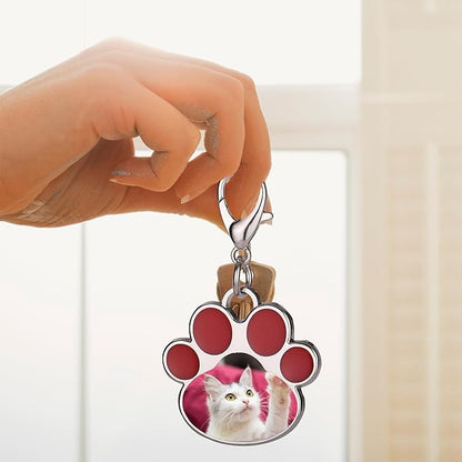 Custom Pet Photo Keychain Personalized Photo Pawprint Dog Tag Keychain Engraved Keyring Animal Pet Lover