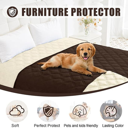Smiry Waterproof Dog Bed Cover Blanket 68x82, Soft Reversible Pet Blanket, Washable Leakproof Cats Dogs Couch Cover for Sofa, Couch, Furniture, Chocolate/Beige