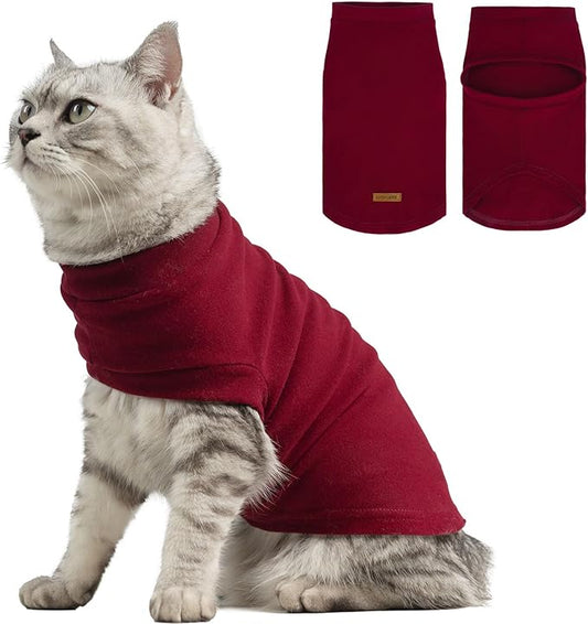 EXPAWLORER Soft Cat Sweater - Sweaters for Cats Only Warm Kitten Clothes, Fall and Winter Pet Coat Pullover Design, Fleece Sweatshirt Clothing Also for Puppy Small Dogs, Red Small