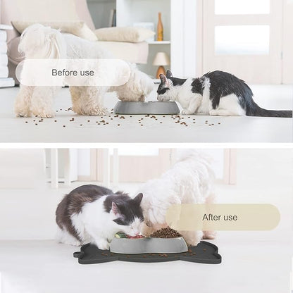 Coomazy Cat Food Mat, Thicker Dog Feeding Mat for Food and Water, Waterproof Non-Slip Silicone Mat for Floor, Dog Food Mat with Raised Edge to Prevent Food Spills and Water Runoff (Black, Medium)