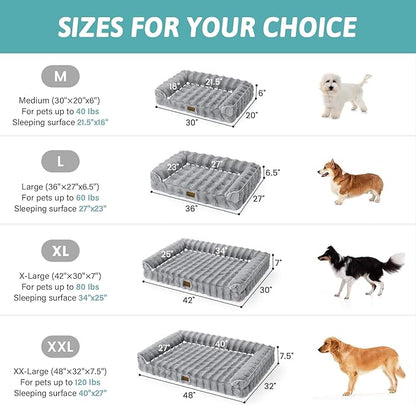 Faux Rabbit Fur Orthopedic Dog Bed, Dog Bed for Medium Size, Supportive Foam Pet Sofa with Waterproof Lining Cover, Washable U-Shaped Pet Couch with Anti-Slip Bottom, Grey M 30x20x6.5 inch