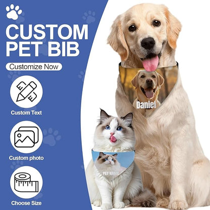 Custom Dog Bandana with Photo Personalized Dog Bandana Custom Image & Text, Unique Pet Scarf for Small Medium Large Dogs Personalized Pet Gift(Photo Custom, Large)