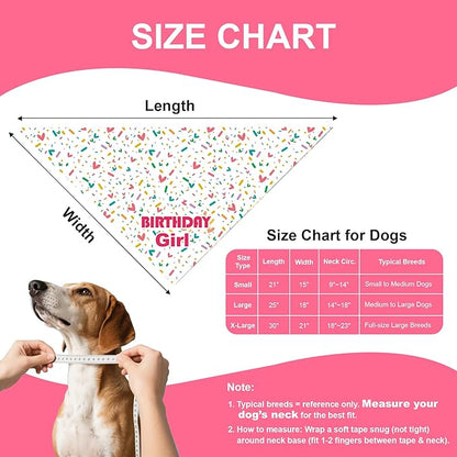 Dog Birthday Bandana Girl for Small Dogs, Reversible 2 Patterns in 1, White & Pink Confetti Scarf, Puppy Party Outfit Gift (9-14" Neck)