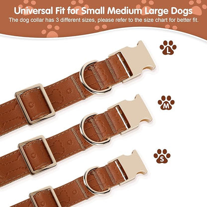 TDTOK Stylish Leather Dog Collar, Comfortable Soft PU Leather Dog Collars for Large Medium Small Dogs with Quick Release Metal Buckle, Adjustable Pet Collar with Cute Bone Pattern Design