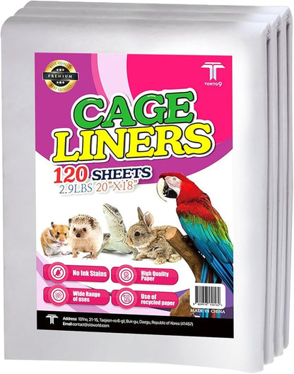 Bird Cage Liner - 120 Paper Sheets, 20" x 18", 2.9 lb - Ideal for Pet Habitats, Bulk Pack for Long-Lasting Use, Newsprint Texture, Convenient Parcel Packaging