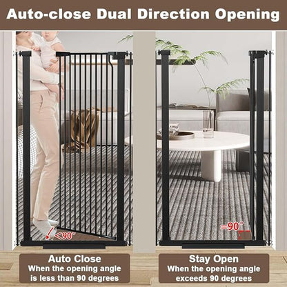 Fairy Baby 51.18" Extra Tall Pet Gate for Cats, 29.5"-48.4" Extra Wide High Cat Dog Gates for Doorways, Tall Baby Safety Gate Pressure Mounted No Drill, Walk Thru Auto Close Metal Doggy Gate, Black
