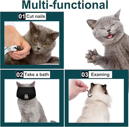 9 Pcs Cat Bathing Bag Set Cat Shower Bag Anti Bite and Scratch for Pet Grooming Washing Brush Comb Muzzle Nail Clipper Nail File Tick Tool(Black)
