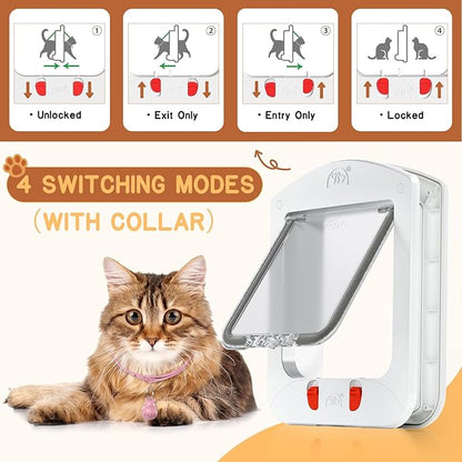 HIDROSIL Cat Door with Magnetic Keys, Suitable Interior/Exterior Door with Collar Sensor, 4 Locking Model, 11.5 x 9 x 1.5 inch Frame, White