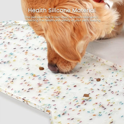 Dog Food Mat Anti-Slip Silicone Dog Bowl Mat Thicker Pet Placemat Waterproof Cat Feeder Pad with Raised Edge Puppy Kitten Feeding Mats Suitable Small Medium-Sized Dogs Cats Eating Tray