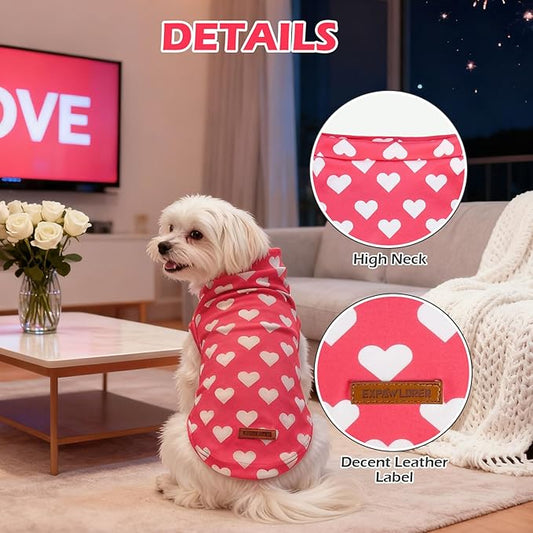EXPAWLORER Cat Valentines Outfit Sweater - Valentine's Day Sweater for Cats Only Warm Kitten Clothes, Pet Coat Pullover Design, Fleece Sweatshirt Clothing Also for Puppy Small Dogs, Pink Heart L