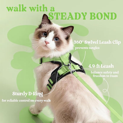 rabbitgoo Cat Harness and Leash for Walking, Escape Proof Soft Adjustable Vest Harnesses for Cats, Easy Control Breathable Reflective Strips Jacket, Light Green, XXS