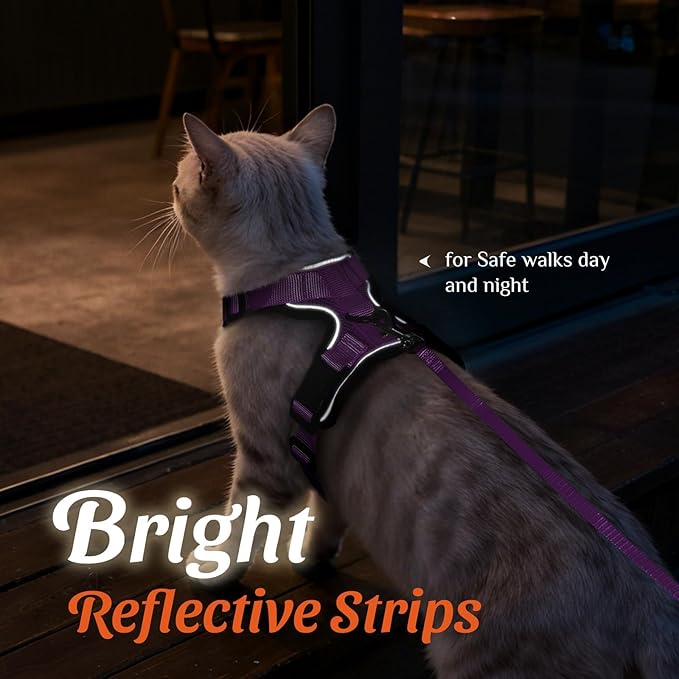 Dooradar Cat Harness and Leash Set, Escape Proof Safe Adjustable Kitten Vest Harnesses for Walking, Easy Control Soft Breathable Mesh Jacket with Reflective Strips for Cats, Purple, XS
