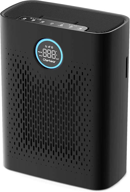Air Purifiers for Home Pets Up to 3000Ft², H14 HEPA Large Room Air Purifier with PM2.5 Air Quality Monitor, Sleep Mode, Air Purifiers for Bedroom Office for Allergies, Smoke, Dust, Pollen,8000B,Black